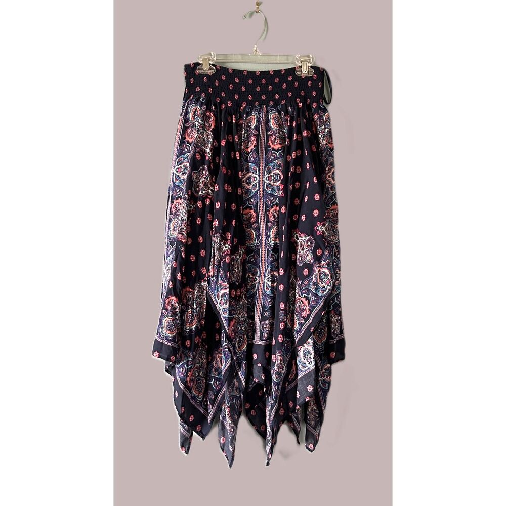 Free People asymmetrical Boho paisley print lined skirt smocked waistline small